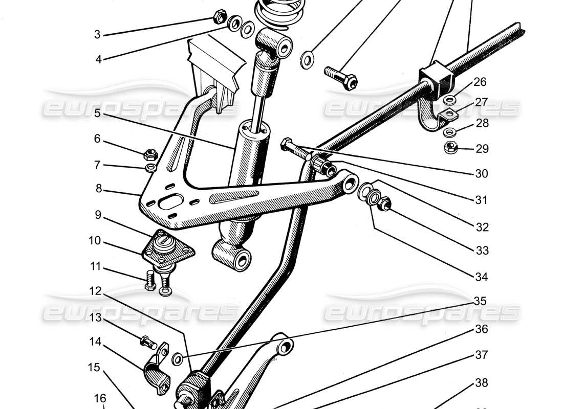 lamborghini 400 gt suspensión delantera diagrama de piezas