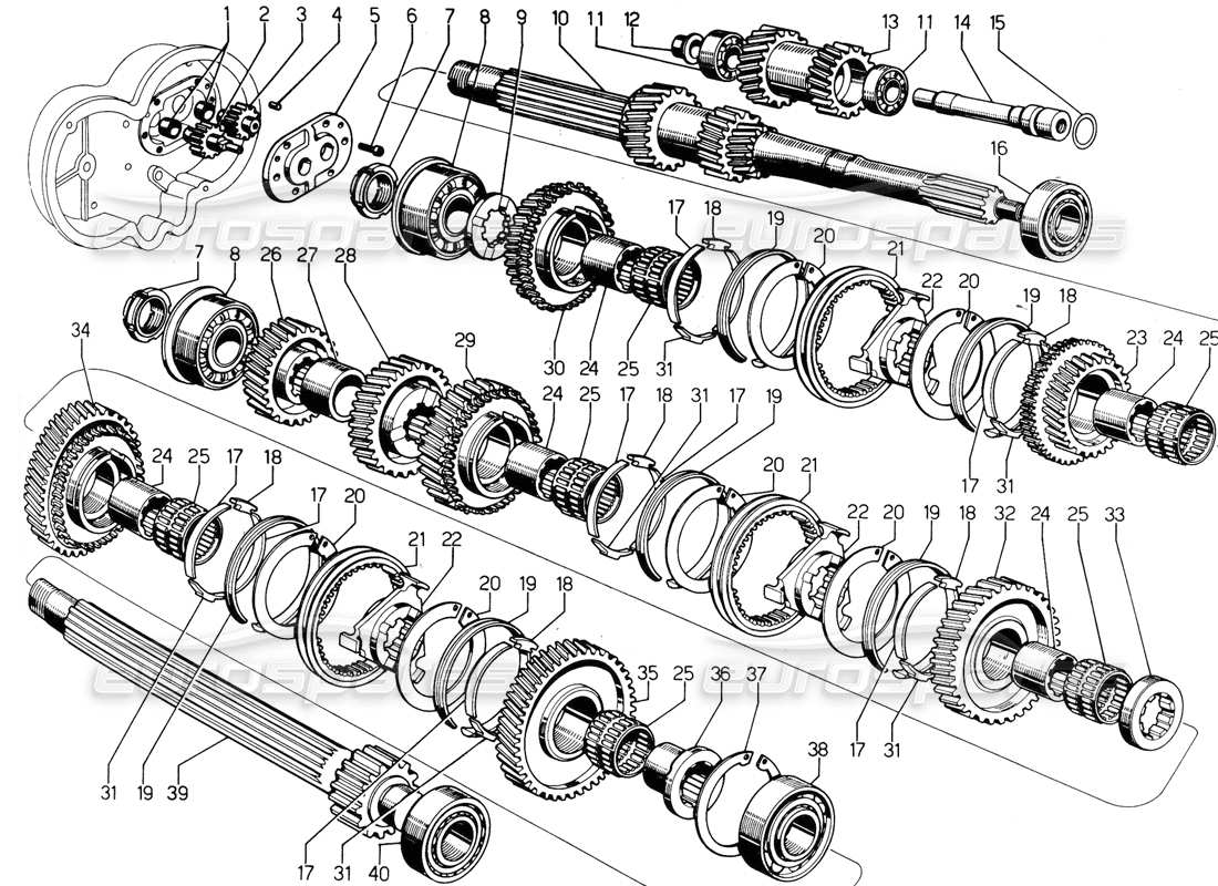 lamborghini urraco p300 diagrama de piezas de la caja de cambios