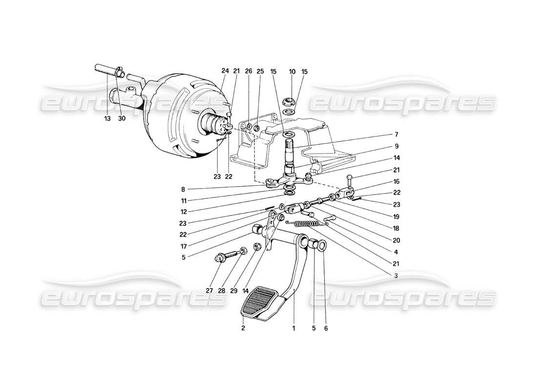ferrari 308 quattrovalvole (1985) diagrama de piezas del sistema hidráulico de frenos (variantes para la versión rhd)