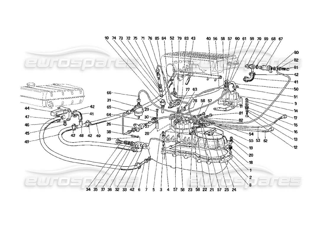 ferrari mondial 3.2 qv (1987) diagrama de piezas de líneas de distribuidores de combustible (para la versión de ee. uu.)