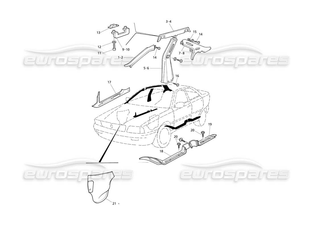 maserati qtp v6 evoluzione adornos interiores: diagrama de piezas de los pilares