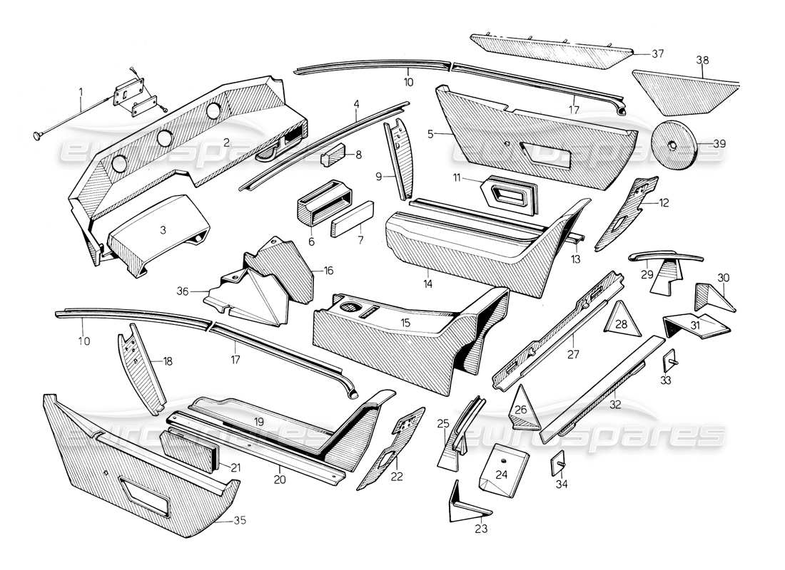 lamborghini countach 5000 qv (1985) diagrama de piezas de revestimientos interiores