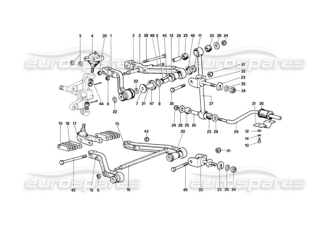 ferrari 400i (1983 mechanical) suspensión delantera - horquillas diagrama de piezas