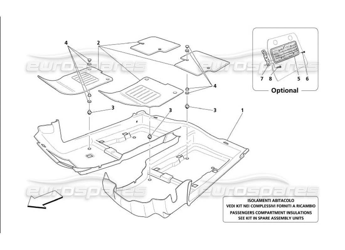 maserati 4200 gransport (2005) diagrama de piezas de las alfombras del compartimento de pasajeros