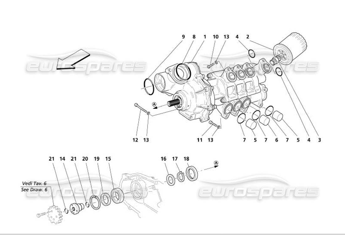 maserati 4200 gransport (2005) diagrama de piezas de la bomba de agua-aceite