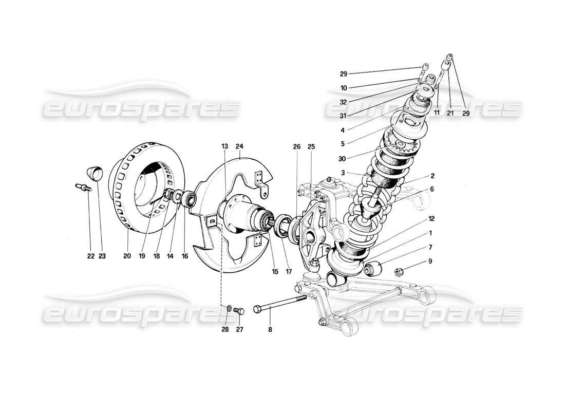 ferrari 400i (1983 mechanical) suspensión delantera - amortiguador y disco de freno diagrama de piezas