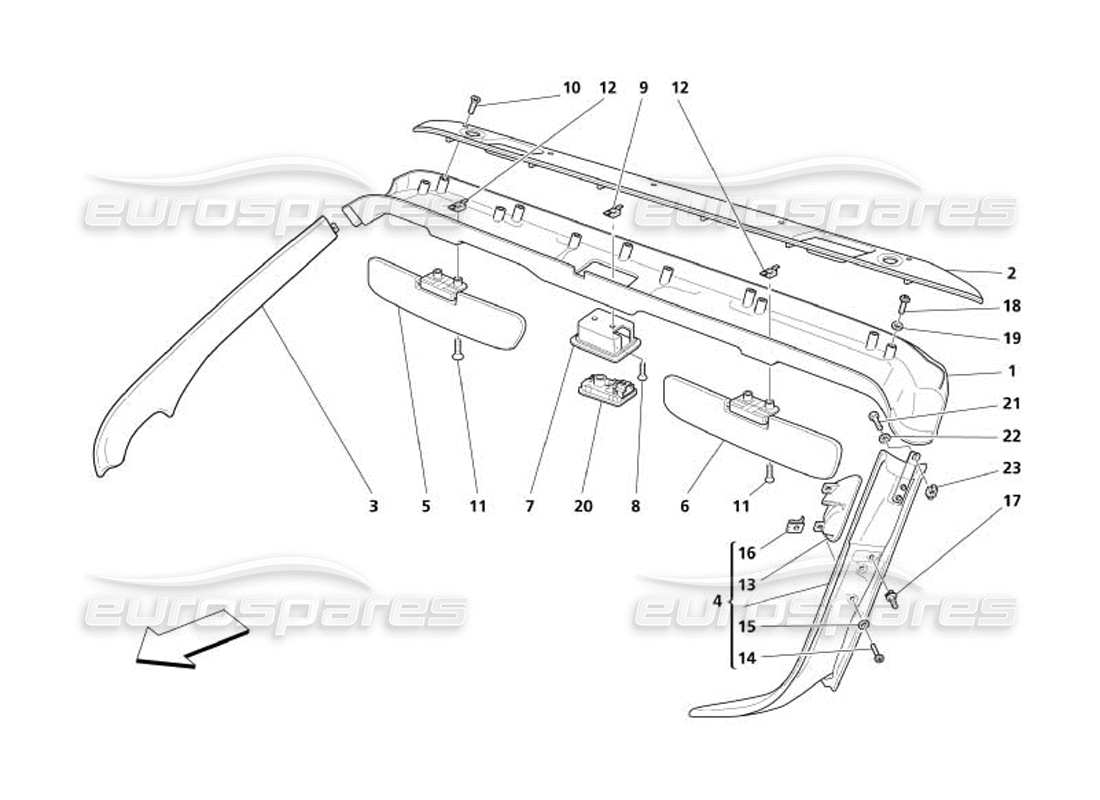 maserati 4200 spyder (2005) tapicería y accesorios para paneles de techo diagrama de piezas