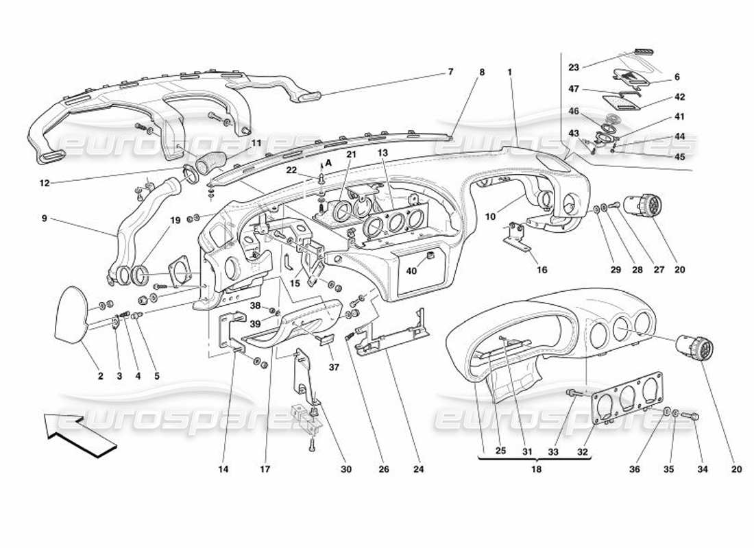 ferrari 575 superamerica diagrama de piezas del panel de instrumentos