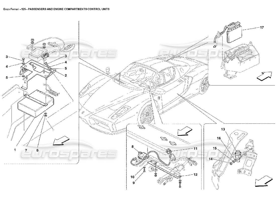 ferrari enzo unidades de control de pasajeros y compartimientos del motor diagrama de piezas