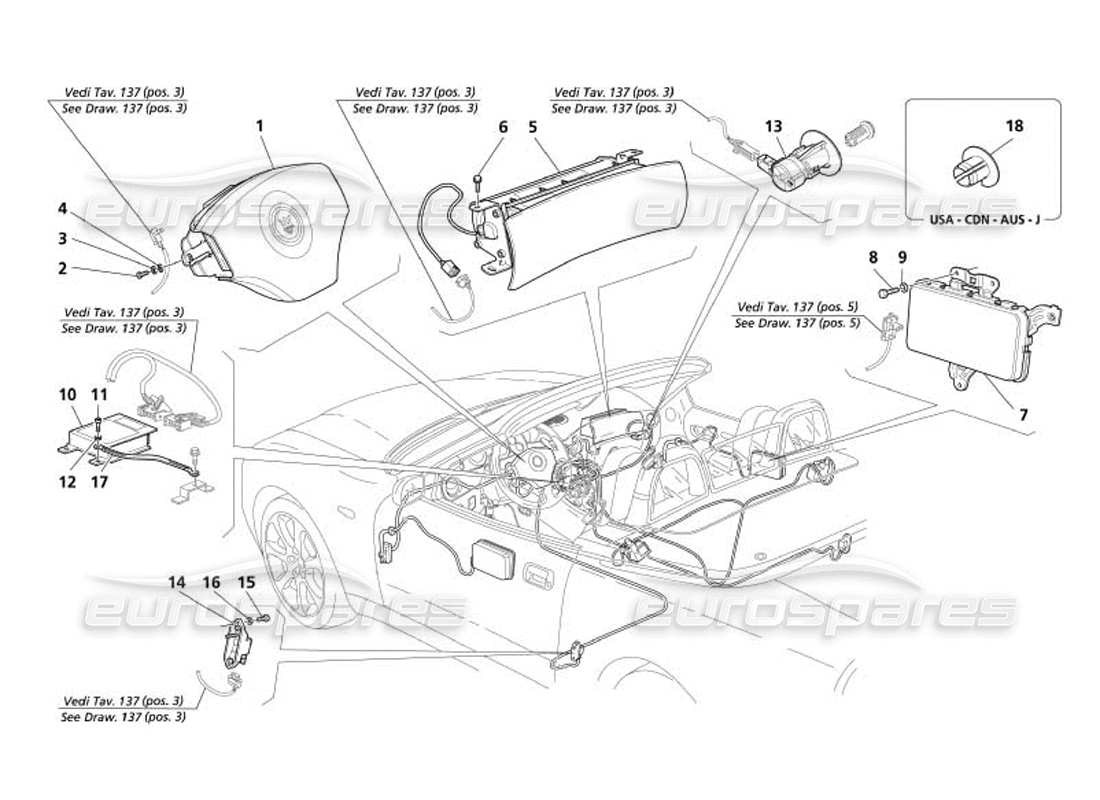 maserati 4200 spyder (2005) diagrama de piezas de las bolsas de aire