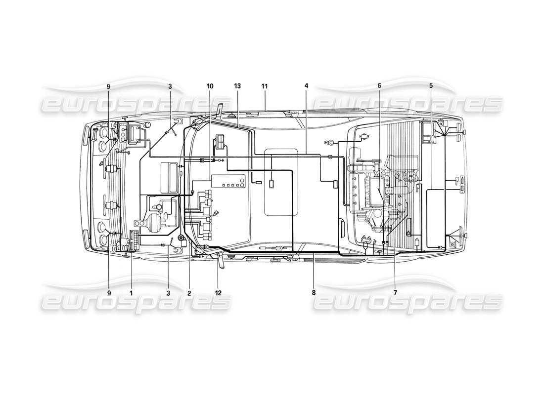 ferrari mondial 3.2 qv (1987) diagrama de piezas del sistema eléctrico