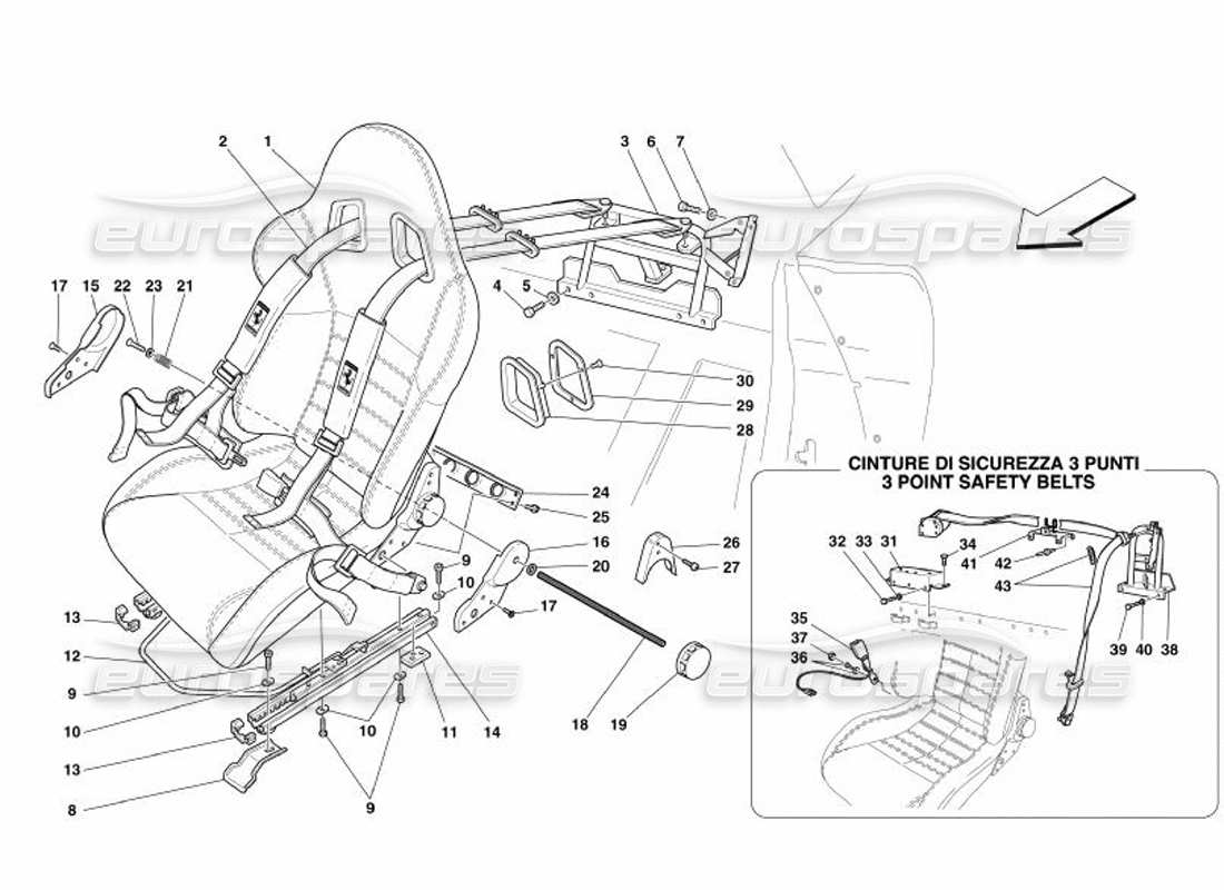 ferrari 575 superamerica cinturones de carreras de seat-4 puntos diagrama de piezas