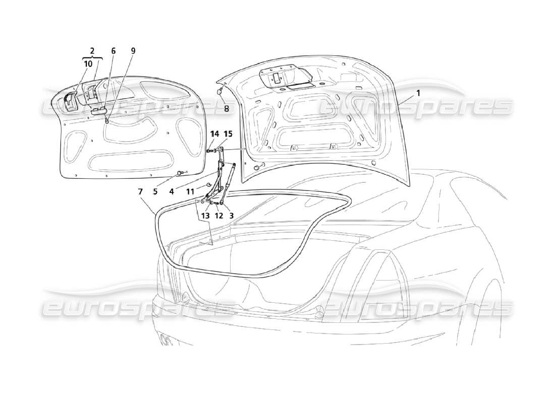 maserati qtp. (2006) 4.2 diagrama de piezas del capó trasero