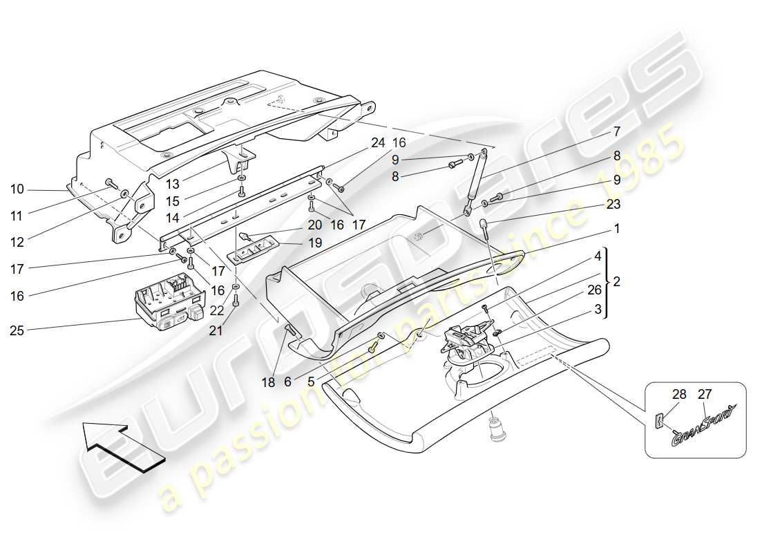 maserati 4200 gransport (2005) diagrama de piezas del cajón del tablero