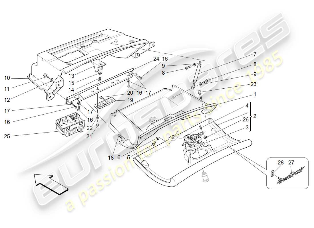 maserati 4200 gransport (2005) cajón del tablero diagrama de piezas