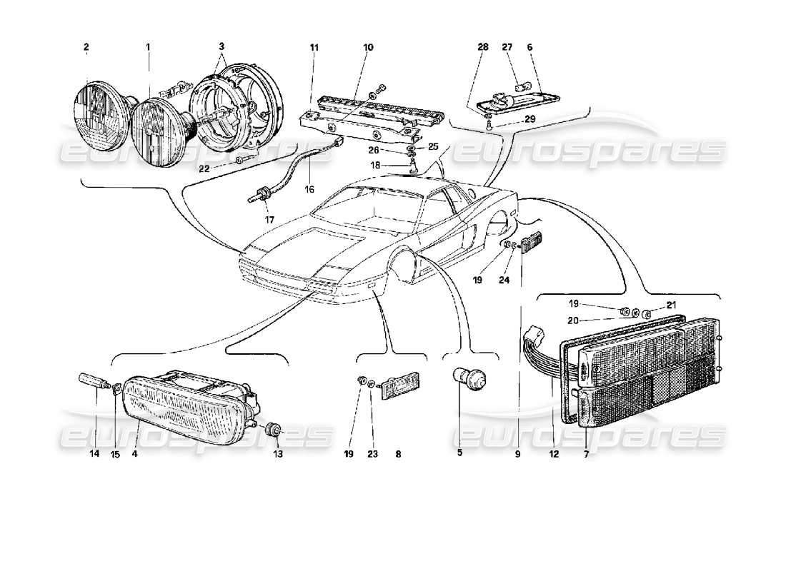 ferrari 512 tr diagrama de piezas de lámparas