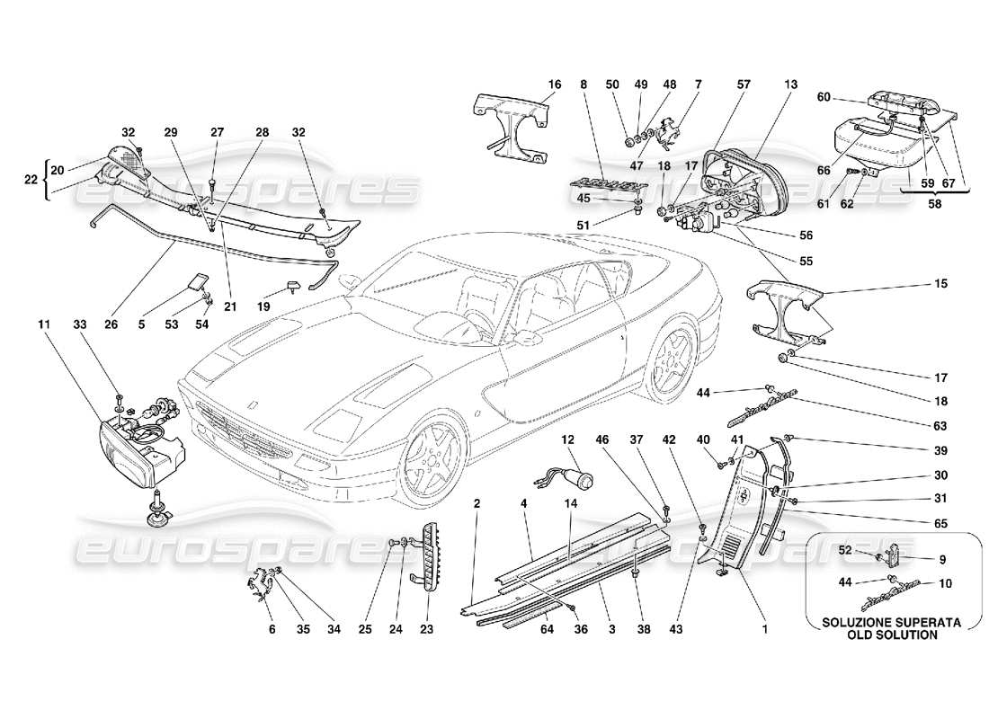ferrari 456 gt/gta luces delanteras y traseras - acabados exteriores diagrama de piezas