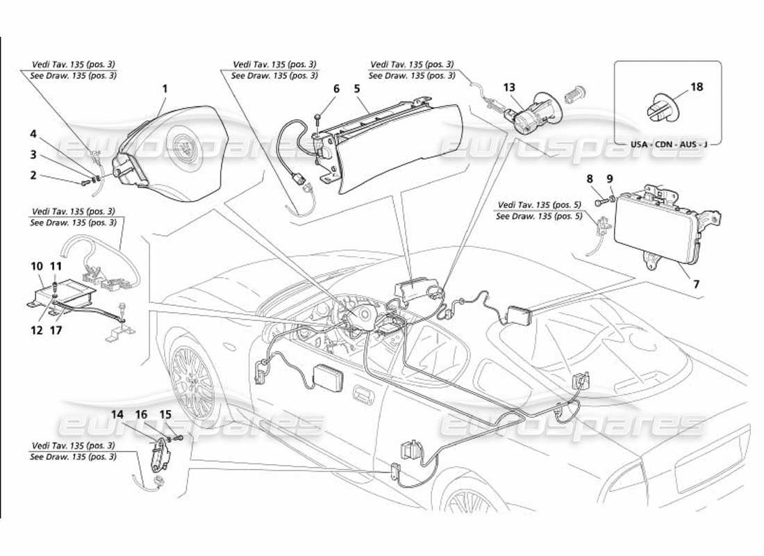 maserati 4200 gransport (2005) diagrama de piezas de las bolsas de aire