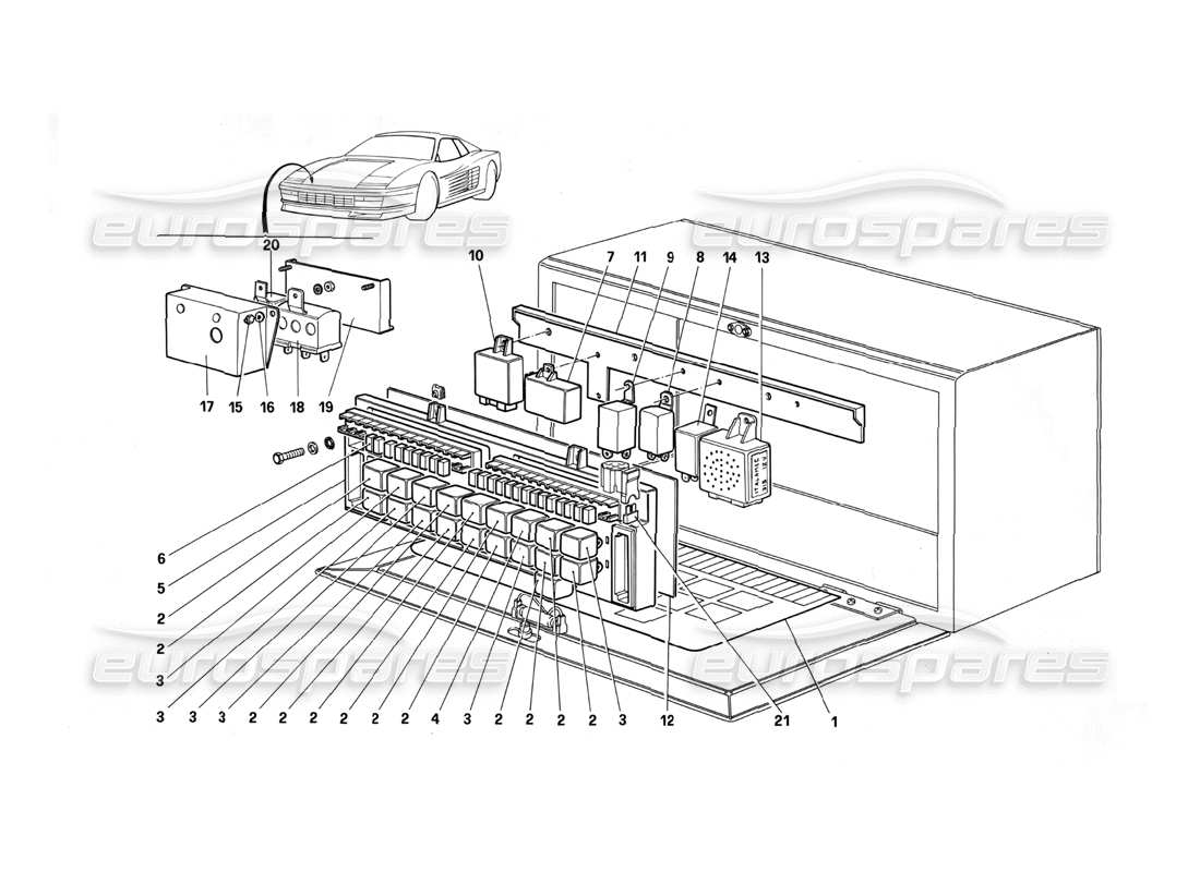 ferrari testarossa (1990) válvulas y relés diagrama de piezas