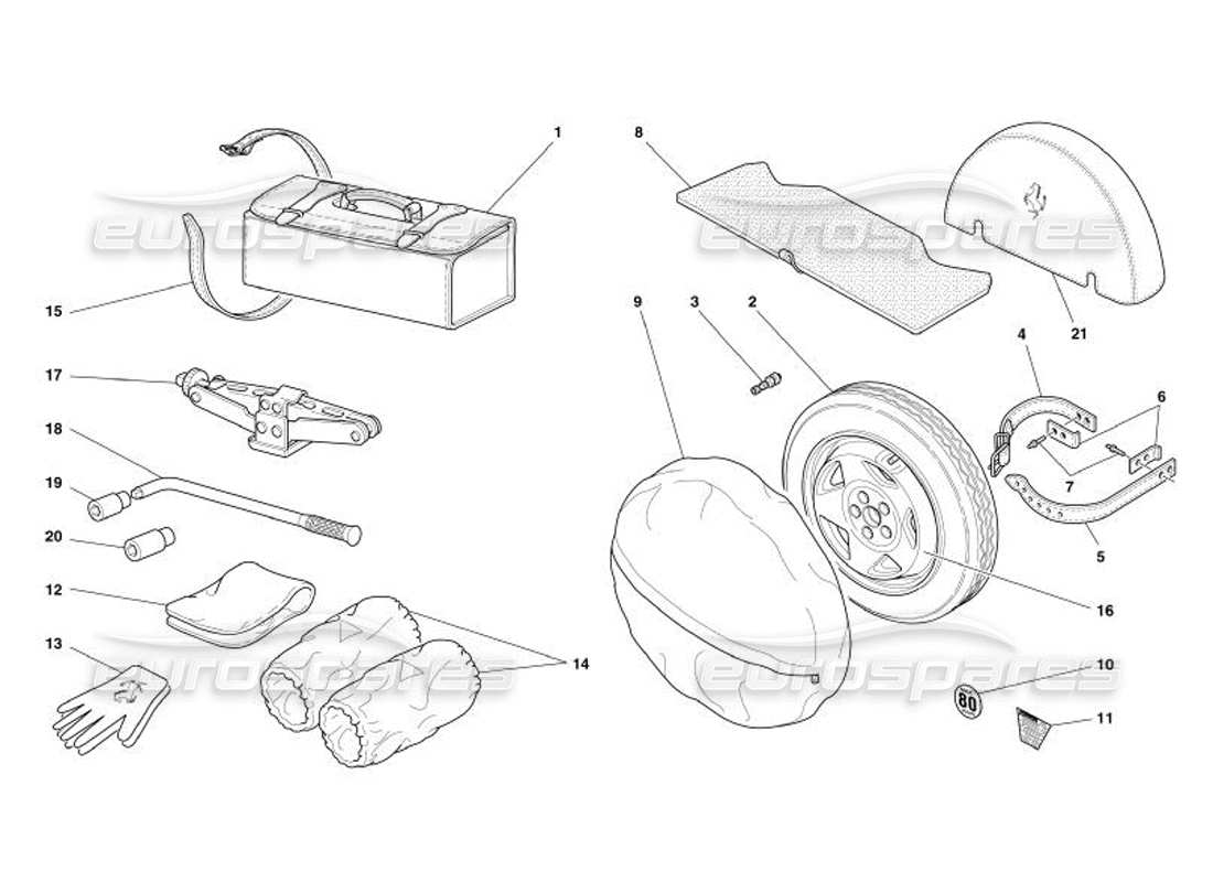 ferrari 575 superamerica rueda de repuesto y accesorios diagrama de piezas