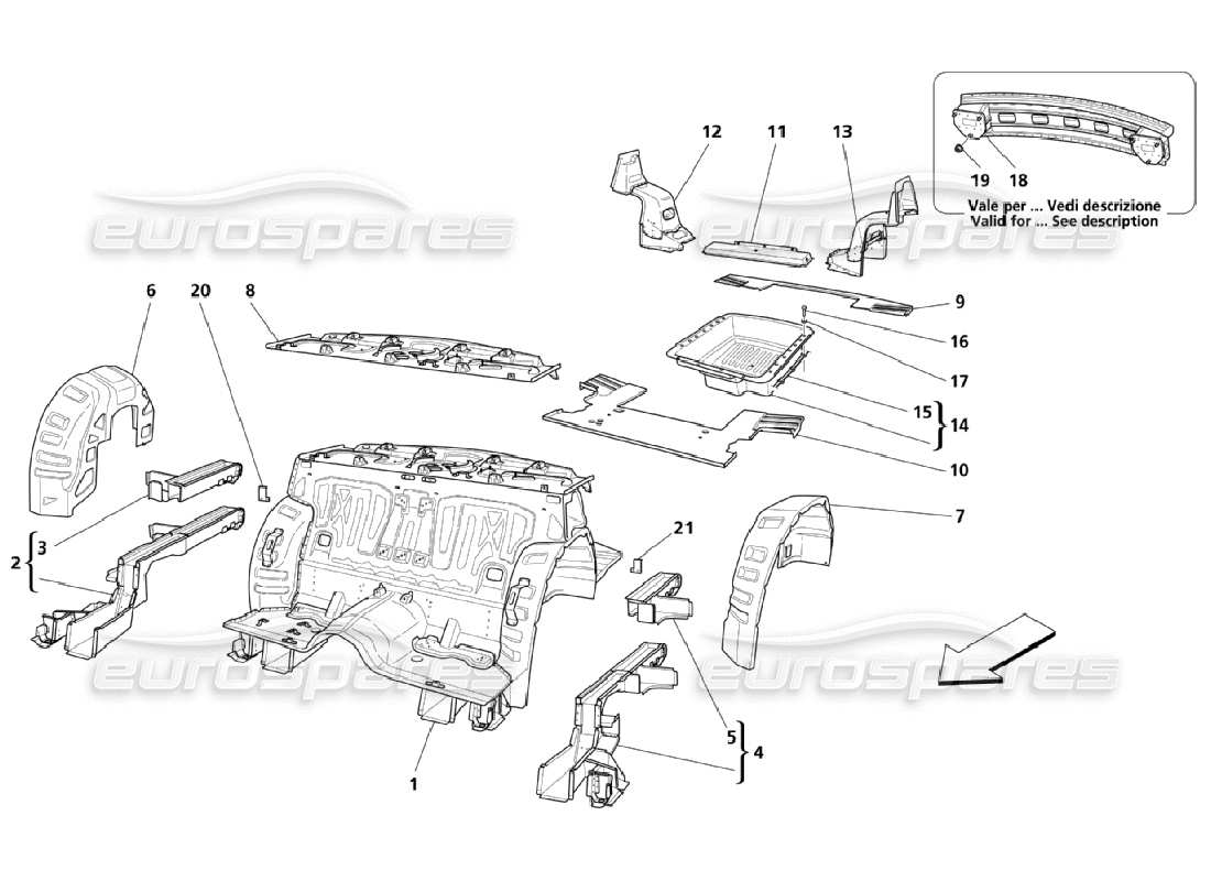 maserati qtp. (2006) 4.2 piezas estructurales traseras diagrama de piezas