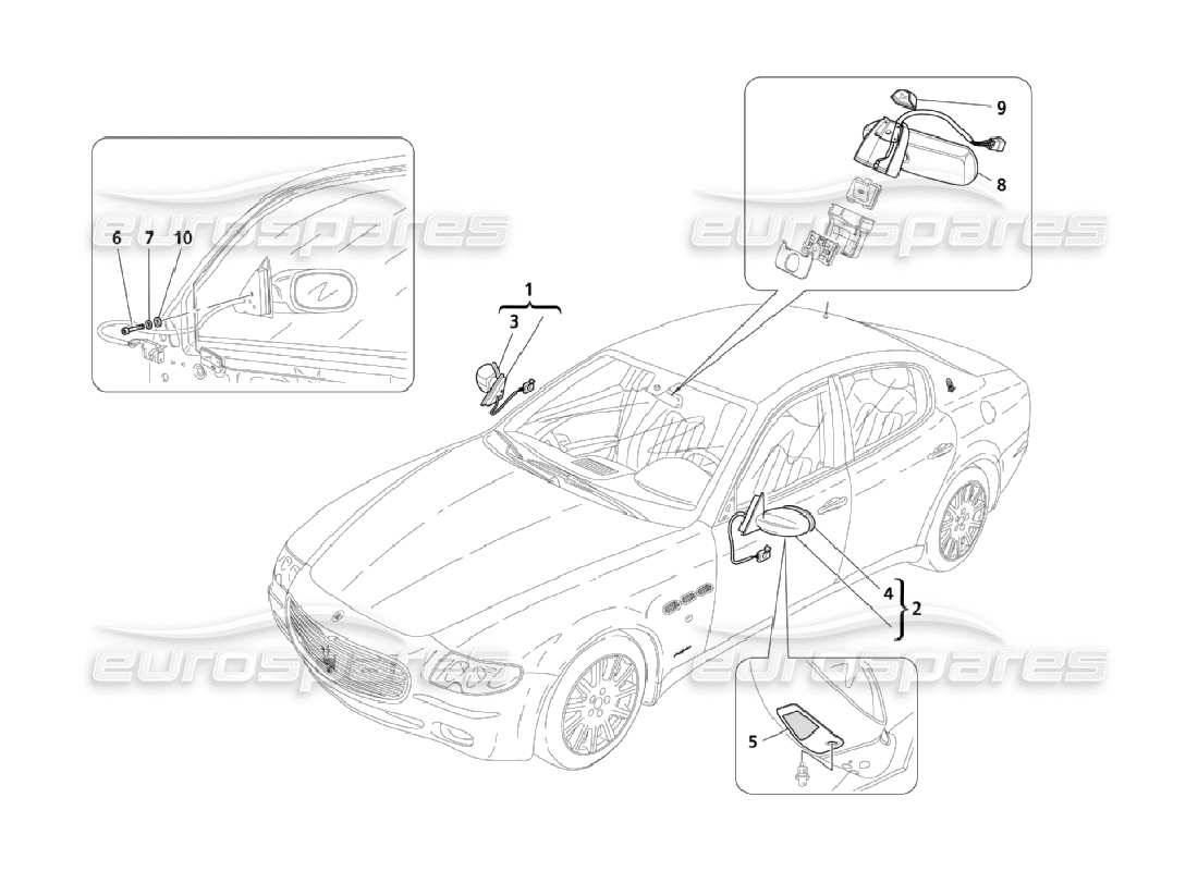 maserati qtp. (2006) 4.2 diagrama de piezas del espejo retrovisor interior y exterior