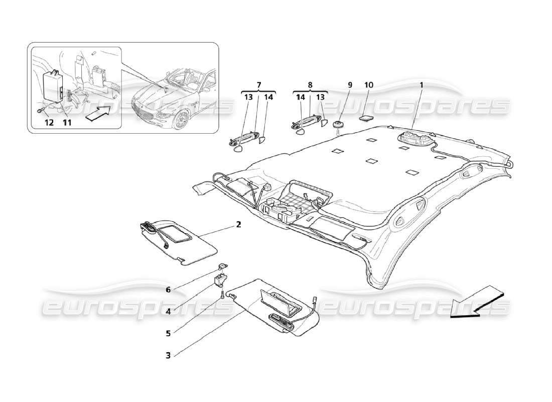 maserati qtp. (2006) 4.2 diagrama de piezas de techo y parasoles