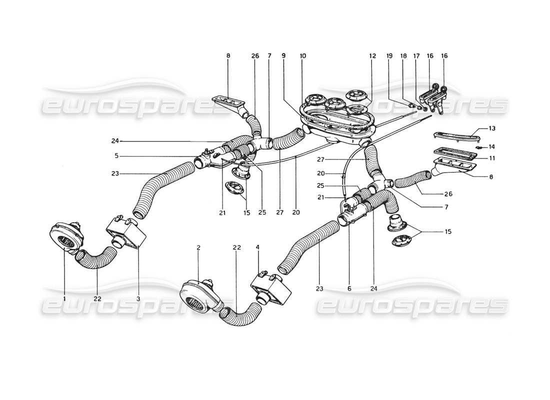 ferrari 365 gt4 berlinetta boxer sistema de calefacción diagrama de piezas