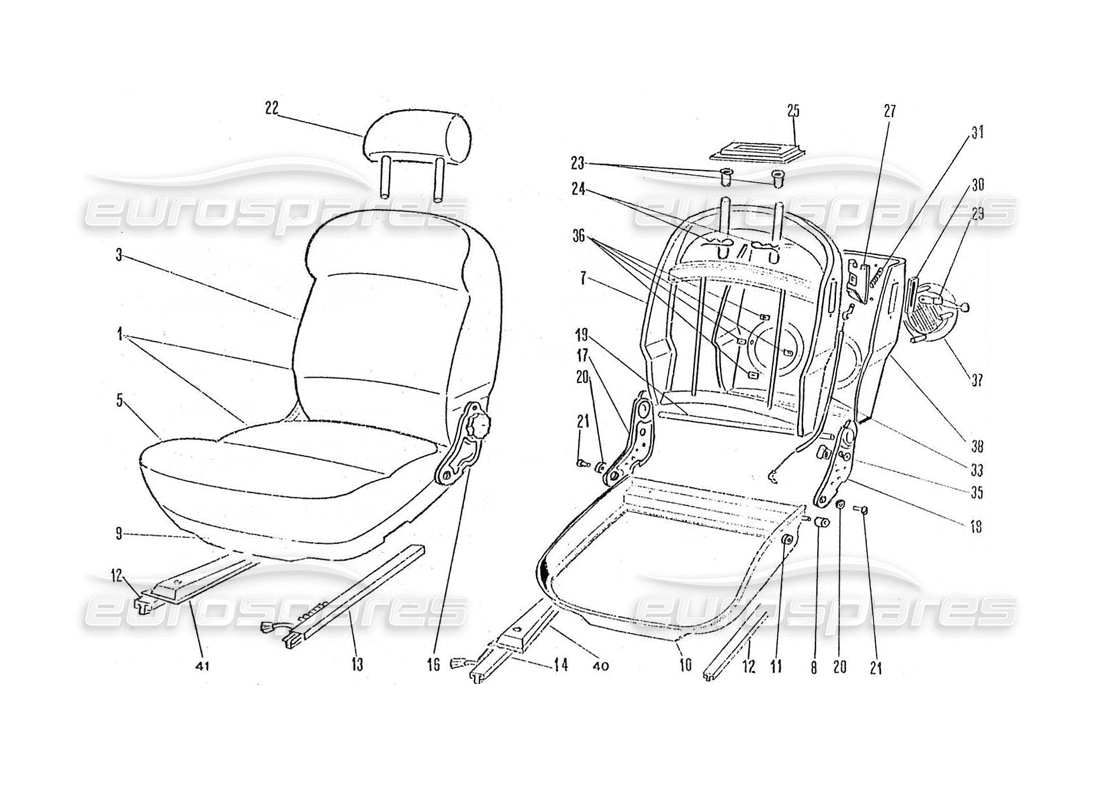 ferrari 365 gtc4 (coachwork) asientos delanteros diagrama de piezas