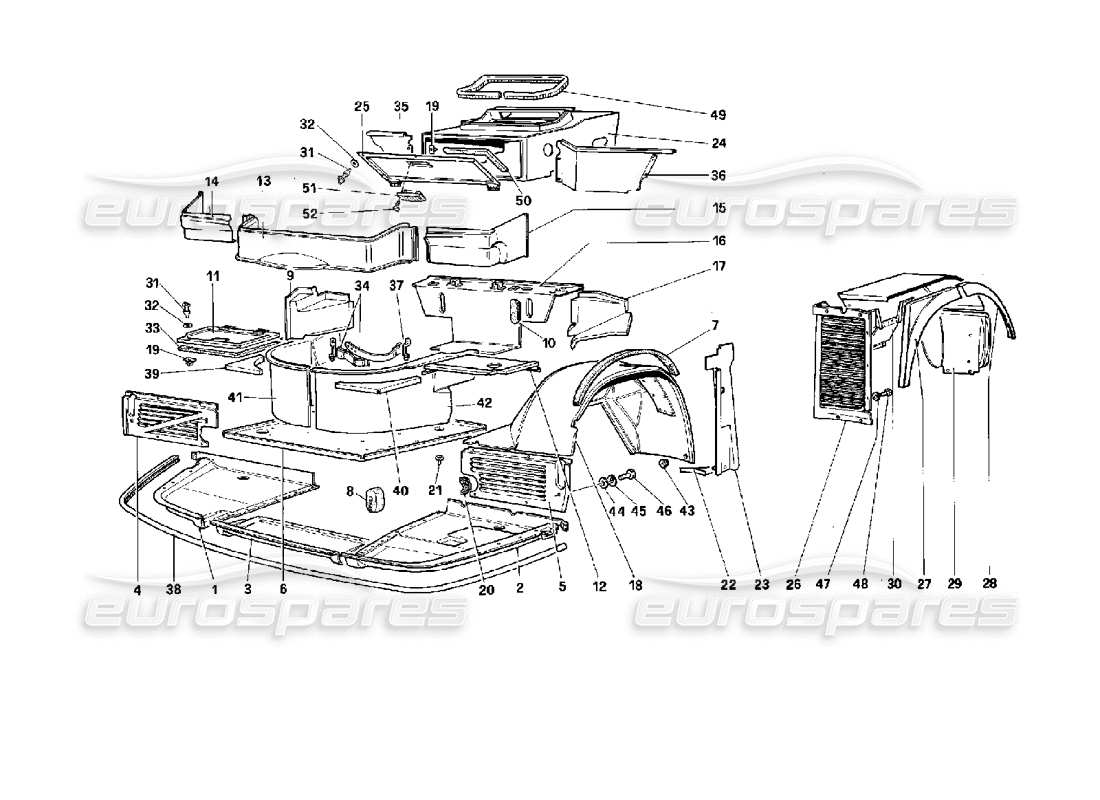 ferrari 512 tr cuerpo - diagrama de piezas de componentes internos