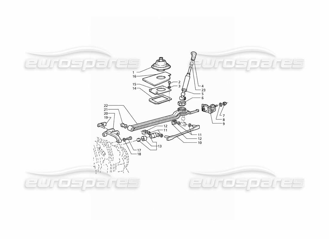 maserati qtp v6 (1996) transmisión getrag 6 velocidad: diagrama de piezas de controles externos
