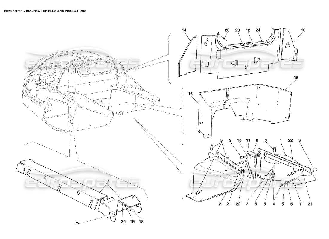 ferrari enzo protectores térmicos y aislamientos diagrama de piezas