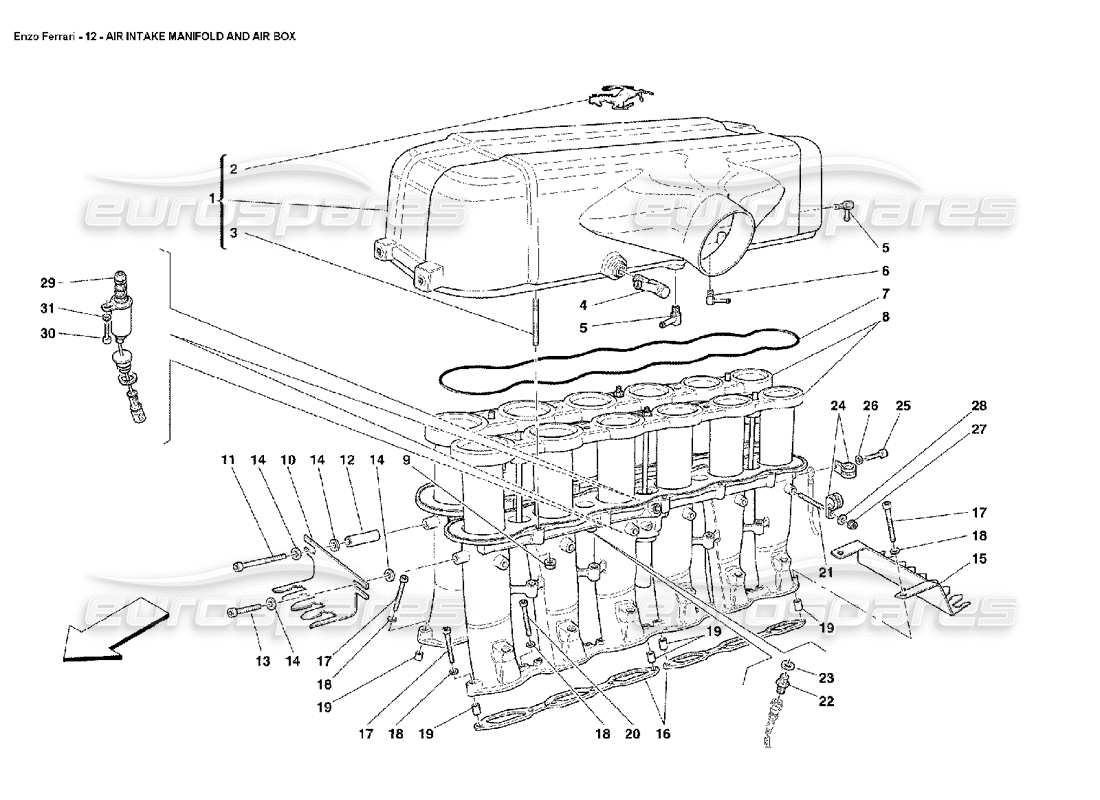 ferrari enzo colector de admisión de aire y caja de aire diagrama de piezas