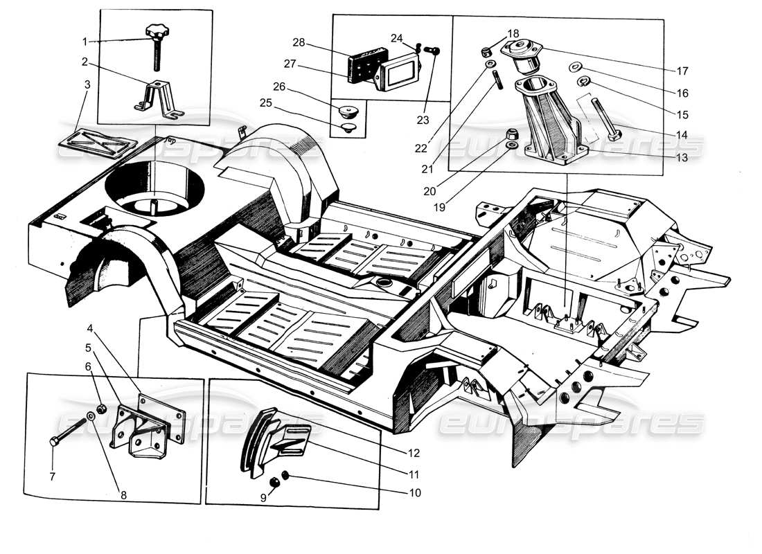 lamborghini espada montajes del chasis (0 a 750) diagrama de piezas