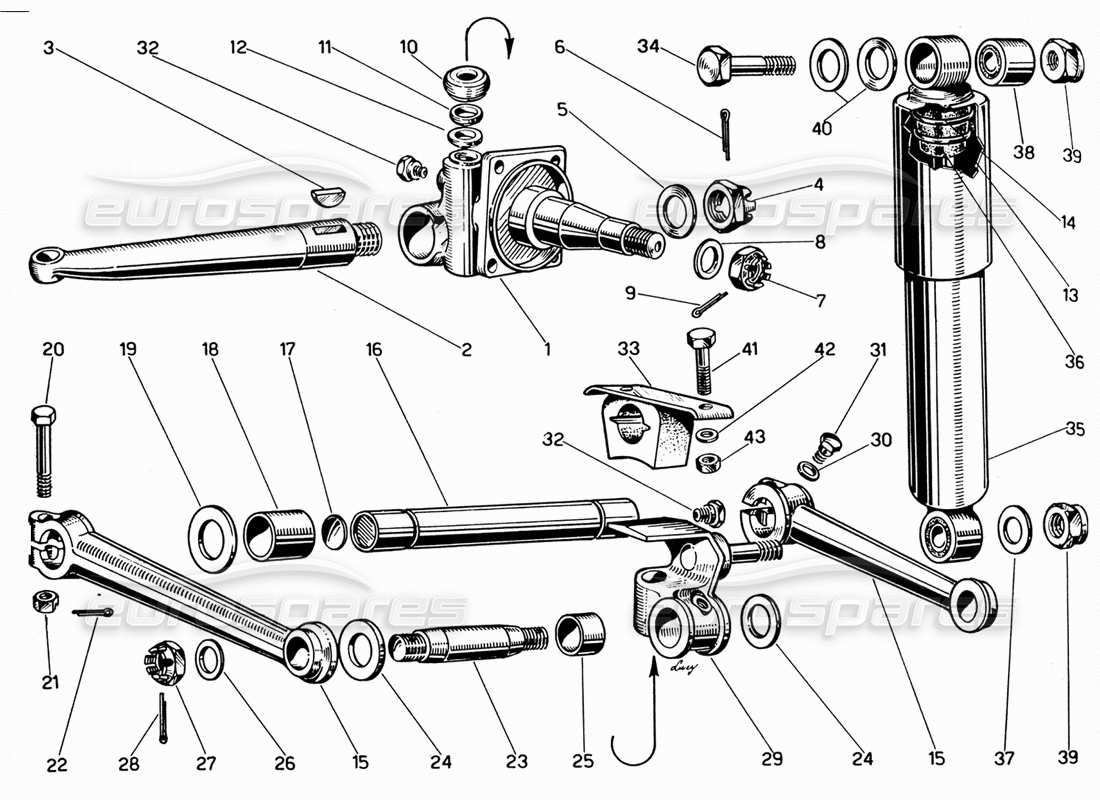 ferrari 330 gt 2+2 diagrama de piezas de los brazos superiores de la suspensión de la rueda delantera