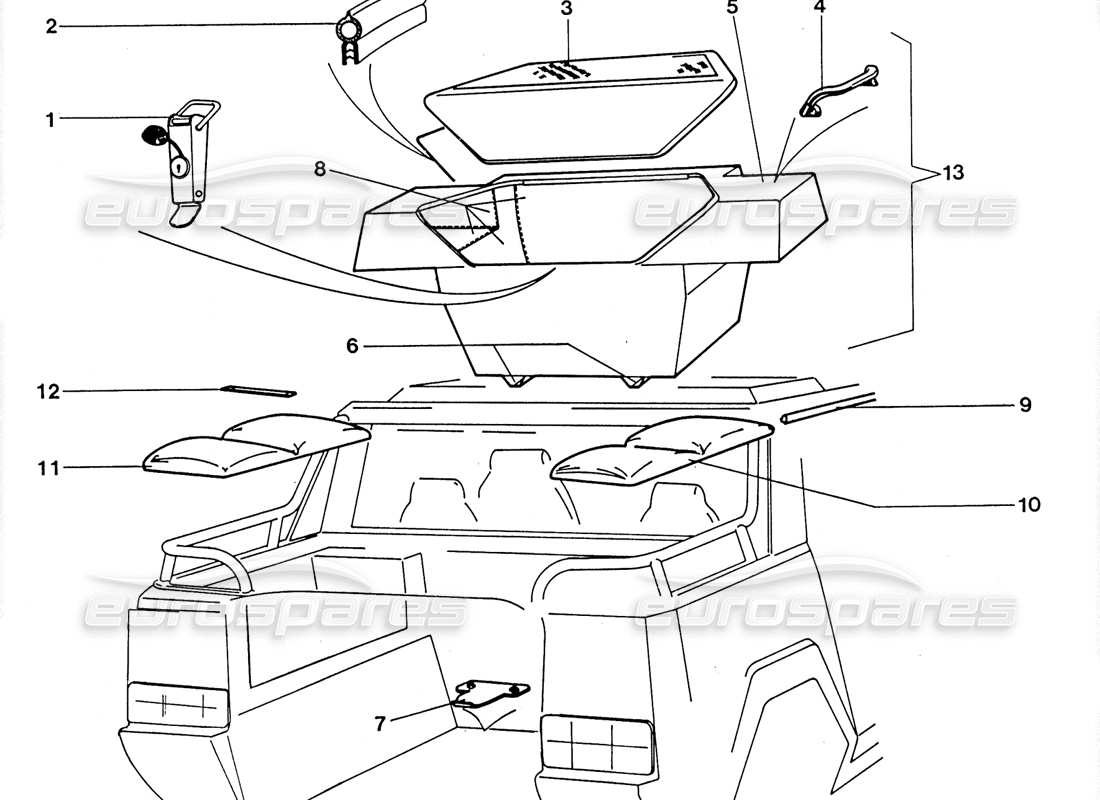 lamborghini lm002 (1988) diagrama de piezas de la caja de equipaje trasera