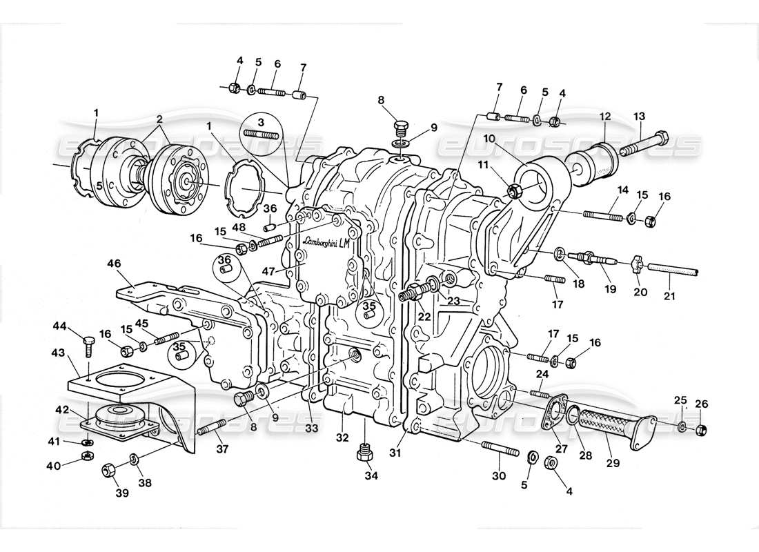 lamborghini lm002 (1988) diagrama de pieza de transferencia (fundición)