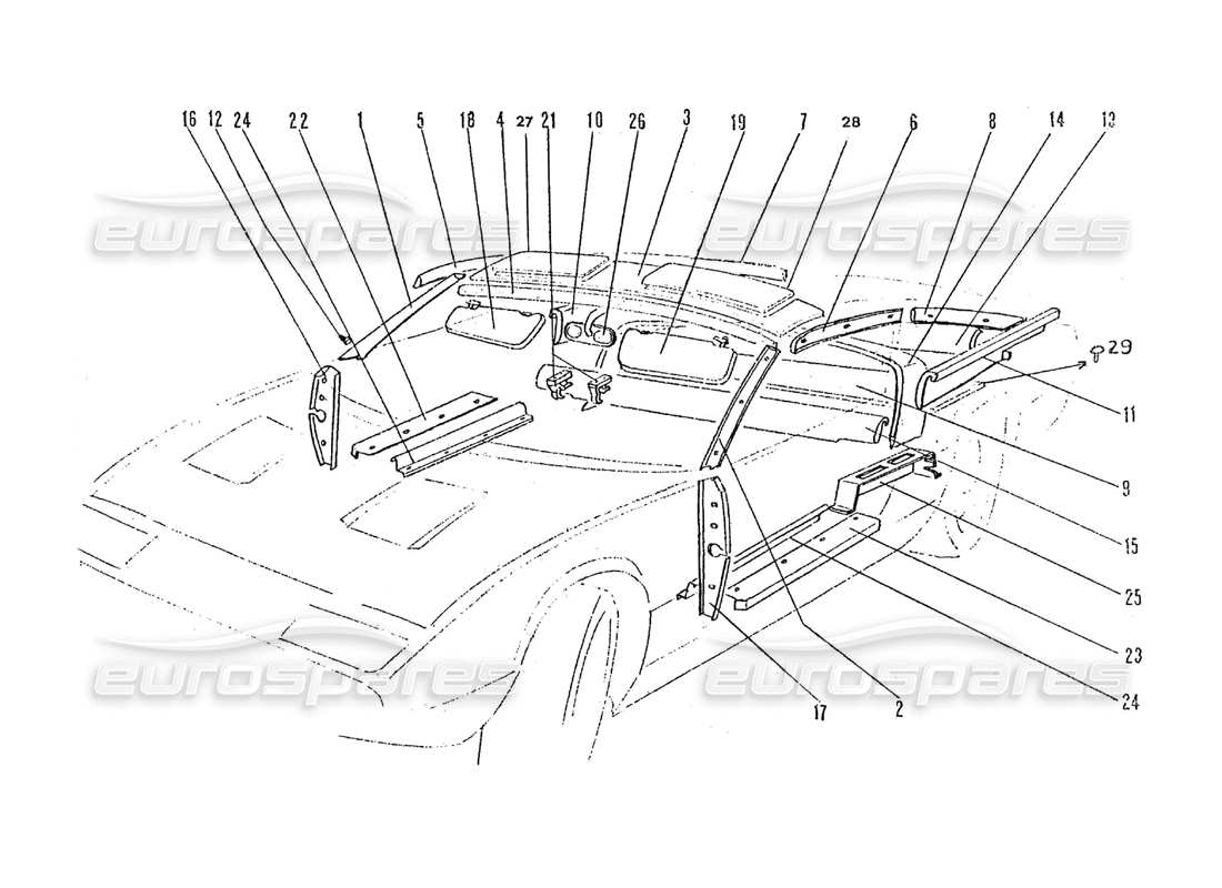 ferrari 365 gtc4 (coachwork) diagrama de piezas de paneles interiores y parasoles