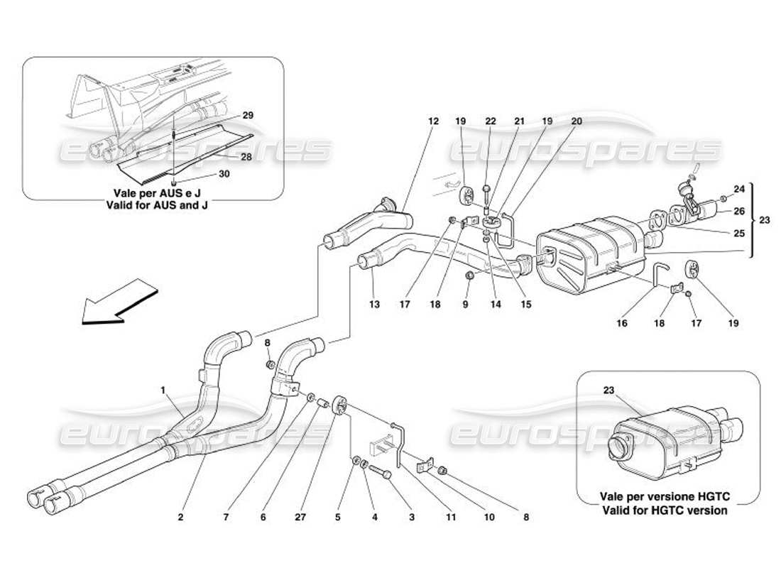 ferrari 575 superamerica diagrama de piezas del sistema de escape trasero