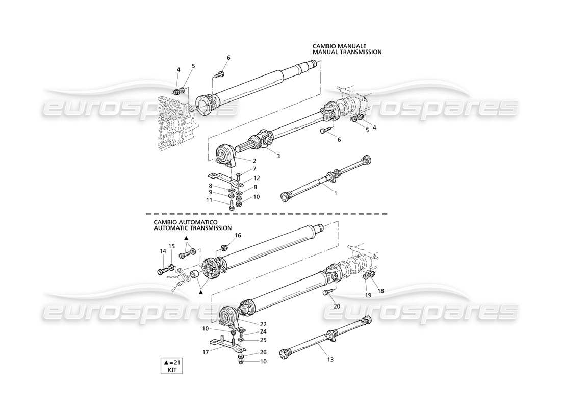maserati qtp v8 evoluzione eje de hélice y portador diagrama de piezas