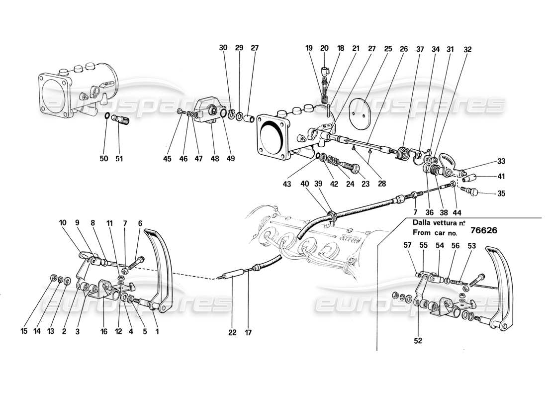 ferrari 328 (1988) caja y varillaje del acelerador diagrama de piezas