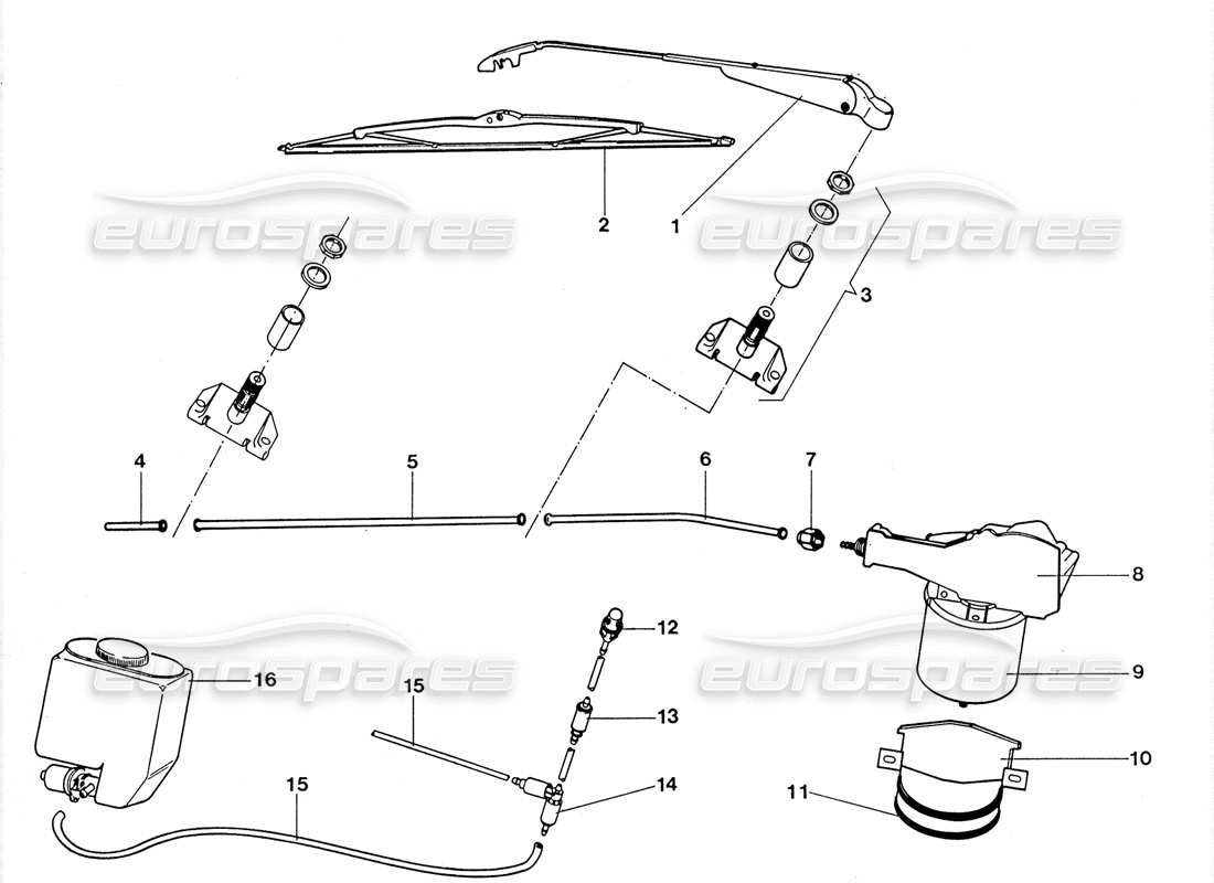 lamborghini lm002 (1988) parabrisas y lavaparabrisas: diagrama de piezas de cables