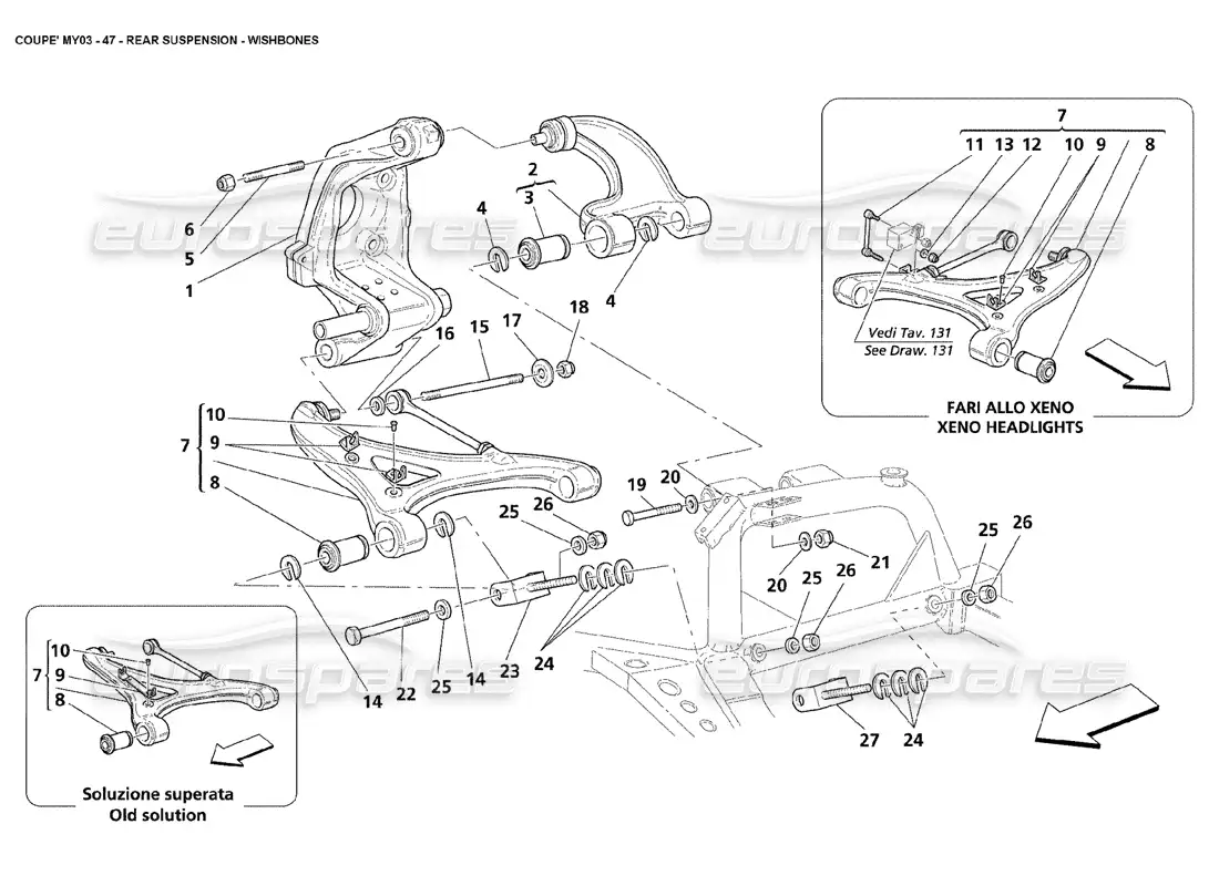 maserati 4200 coupe (2003) suspensión trasera: horquillas diagrama de piezas