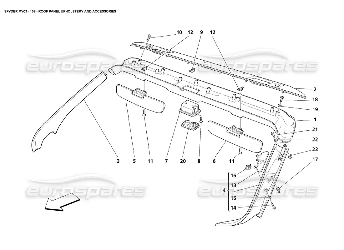 maserati 4200 spyder (2003) tapicería y accesorios para paneles de techo diagrama de piezas