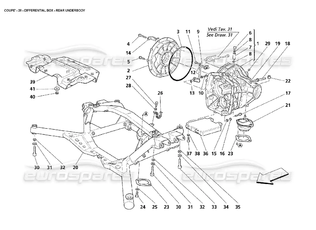 maserati 4200 coupe (2002) caja de diferencial - parte inferior trasera diagrama de piezas