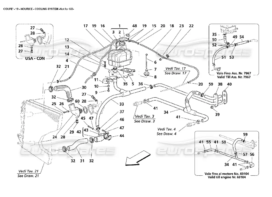 maserati 4200 coupe (2002) nourice - sistema de refrigeración - no para gd diagrama de piezas