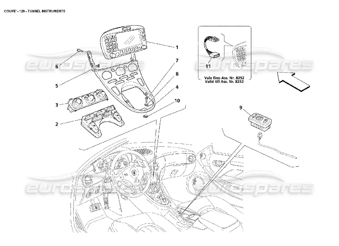maserati 4200 coupe (2002) instrumentos de túnel diagrama de piezas