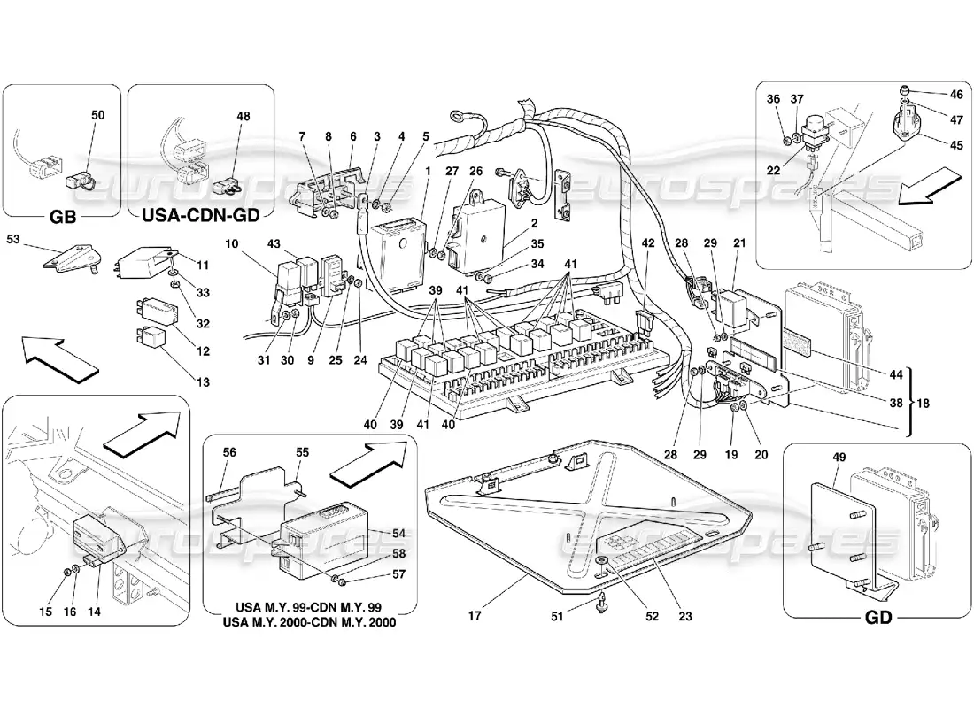 ferrari 550 maranello tableros eléctricos diagrama de piezas