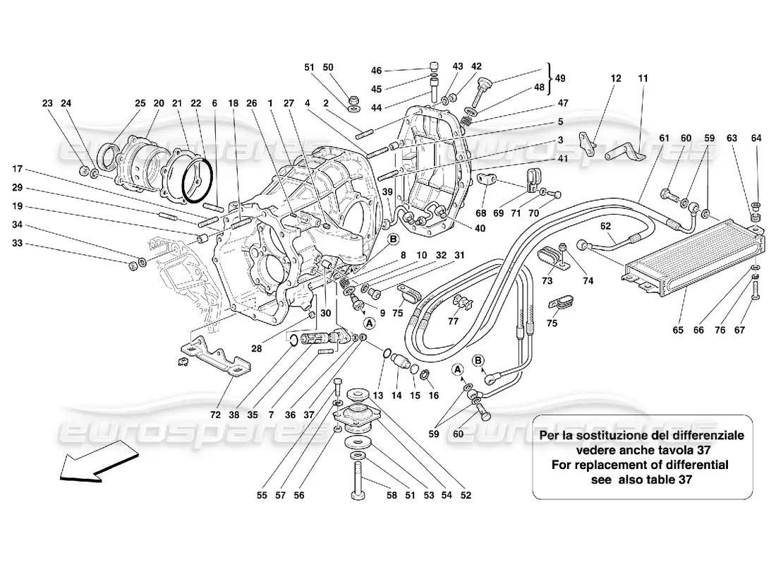 ferrari 550 maranello radiador de refrigeración del portador del diferencial y del embrague diagrama de piezas