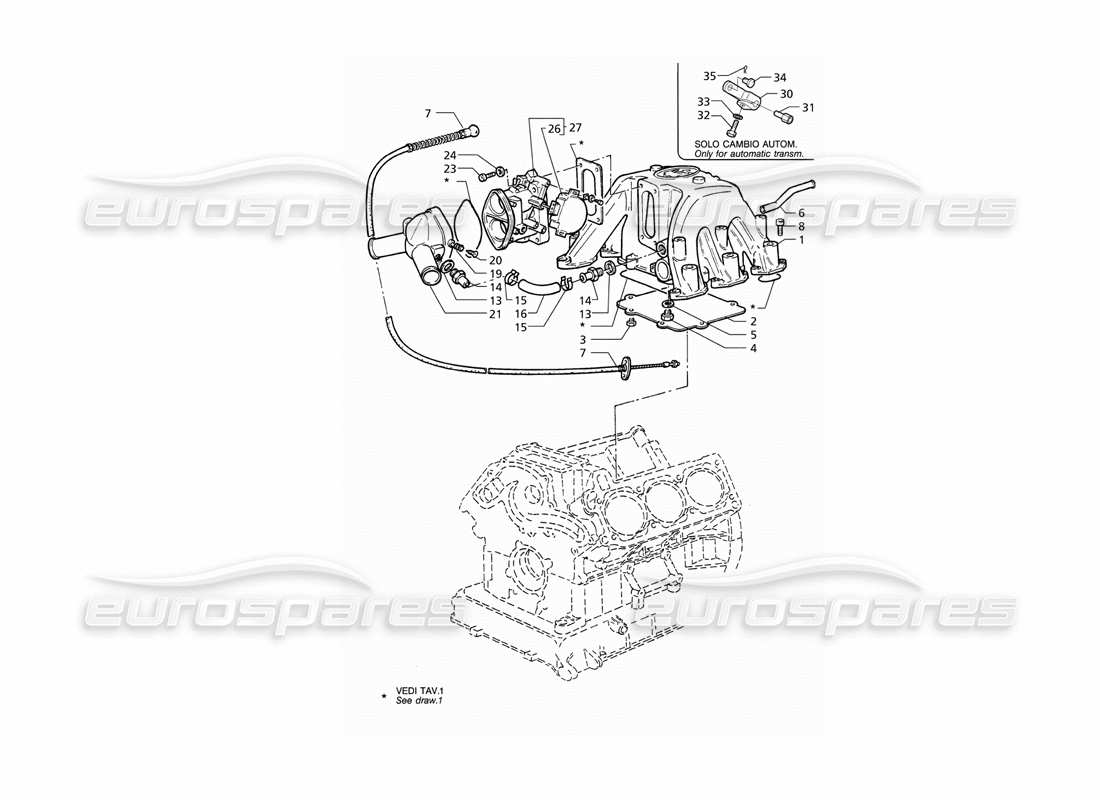 un diagrama de piezas del catálogo de piezas Maserati QTP V6 (1996)